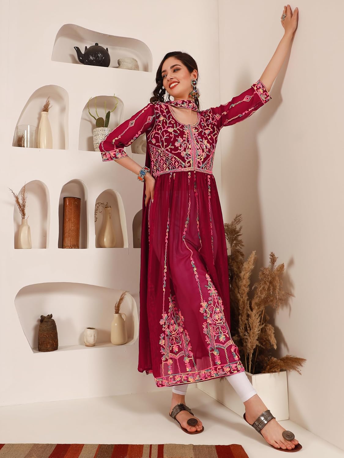 EthnicJunction Women's Georgette Embroidered