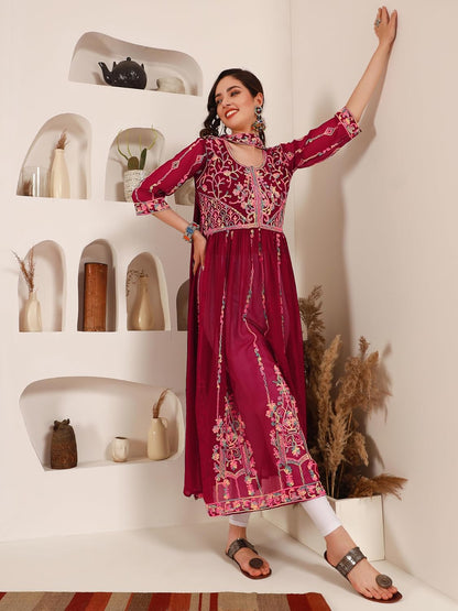 EthnicJunction Women's Georgette Embroidered
