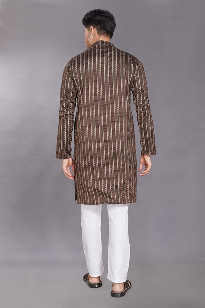 Men's Self Woven Jequard Art Silk Slim Fit Only Kurta