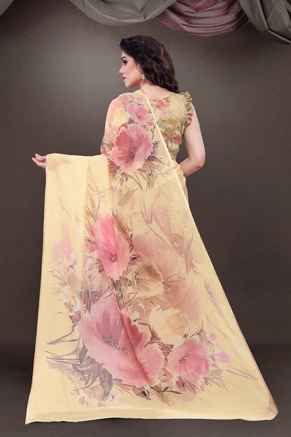 Printed Women's Organza Saree Design with Blouse Piece