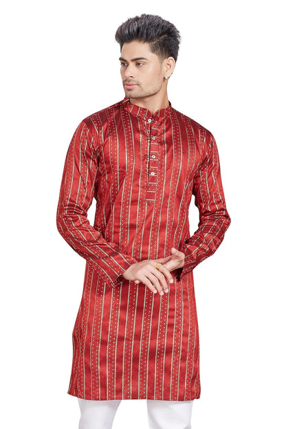 Men's Self Woven Jequard Art Silk Slim Fit Only Kurta