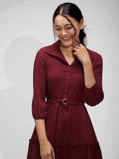 AASK Women Peplum Gathared Stylish Dress with Belt