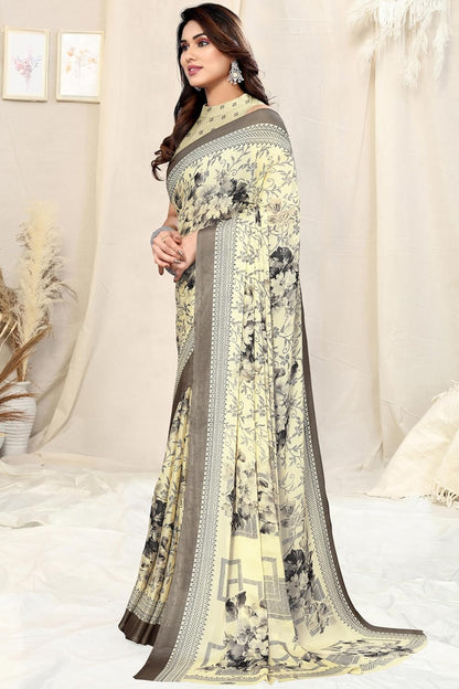 Chiffon Printed Women Saree with Blouse Piece