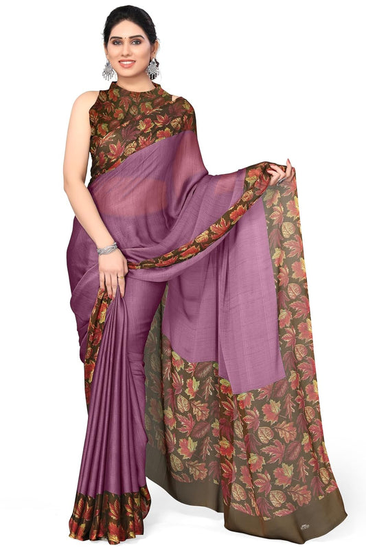 Chiffon Printed Women Saree with Blouse Piece