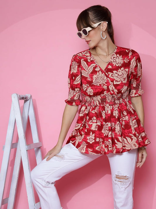 Sheetal Associates Women's Casual Puff Sleeves Floral