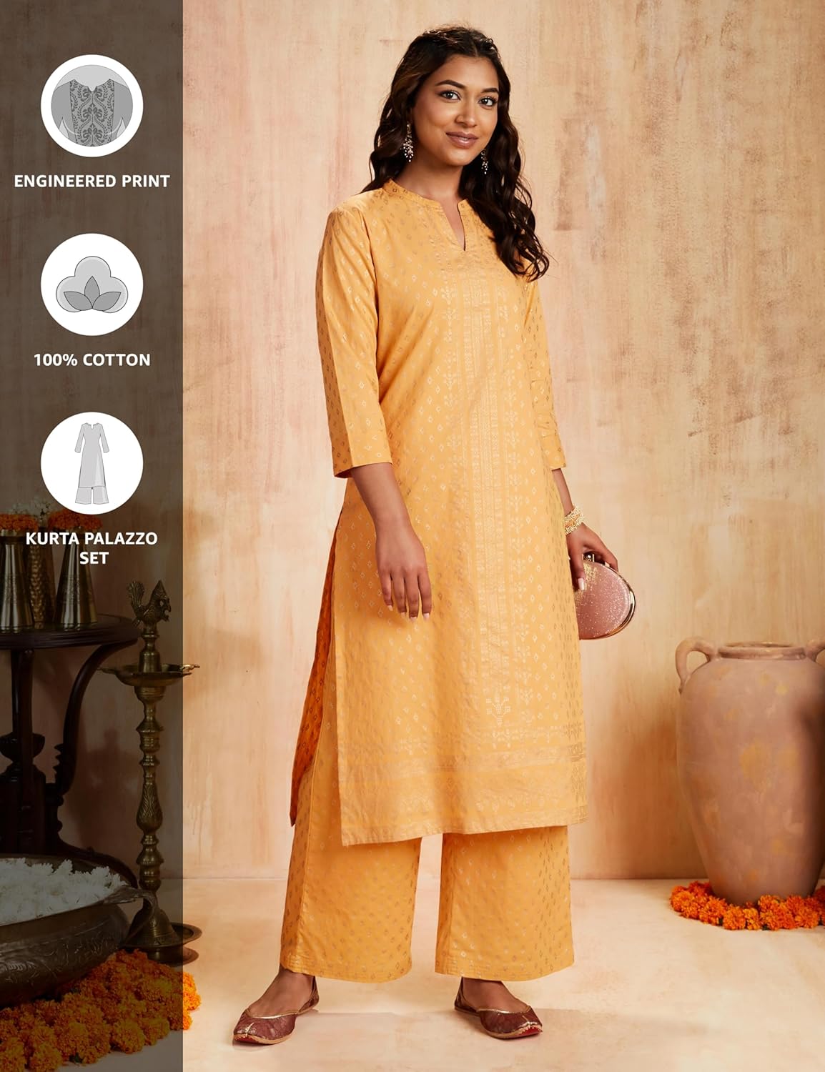 Myx Women's Solid Straight Printed Kurta and Pant