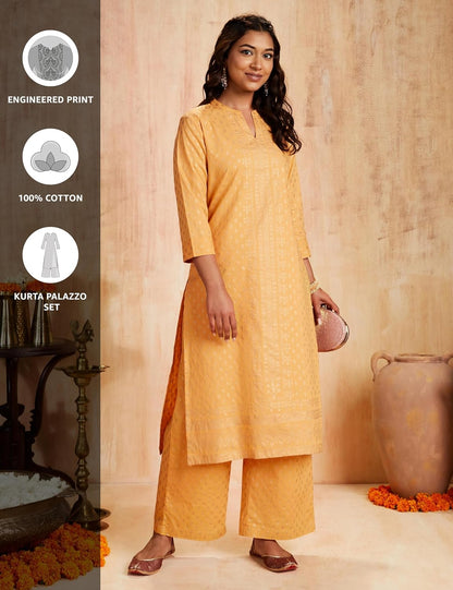 Myx Women's Solid Straight Printed Kurta and Pant
