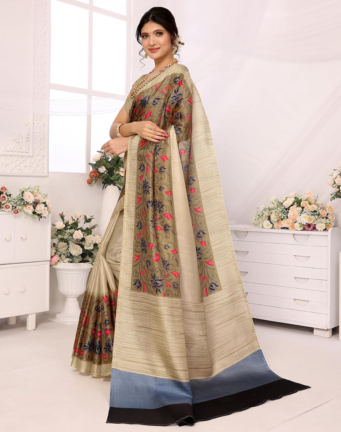 Yashika Women's  Printed Art Silk Saree with Blouse