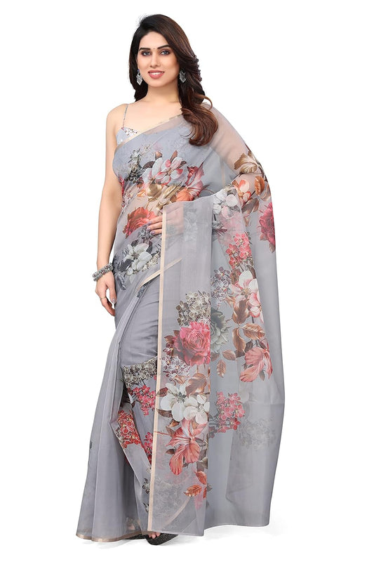 Printed Women's Organza Saree Design with Blouse Piece