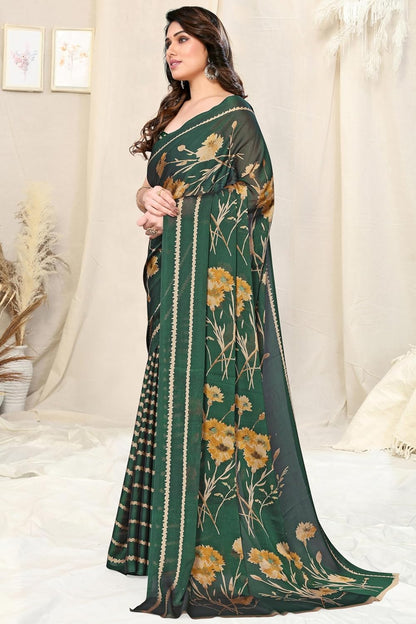 FASHION Women's  Floral Printed Saree with Blouse Piece