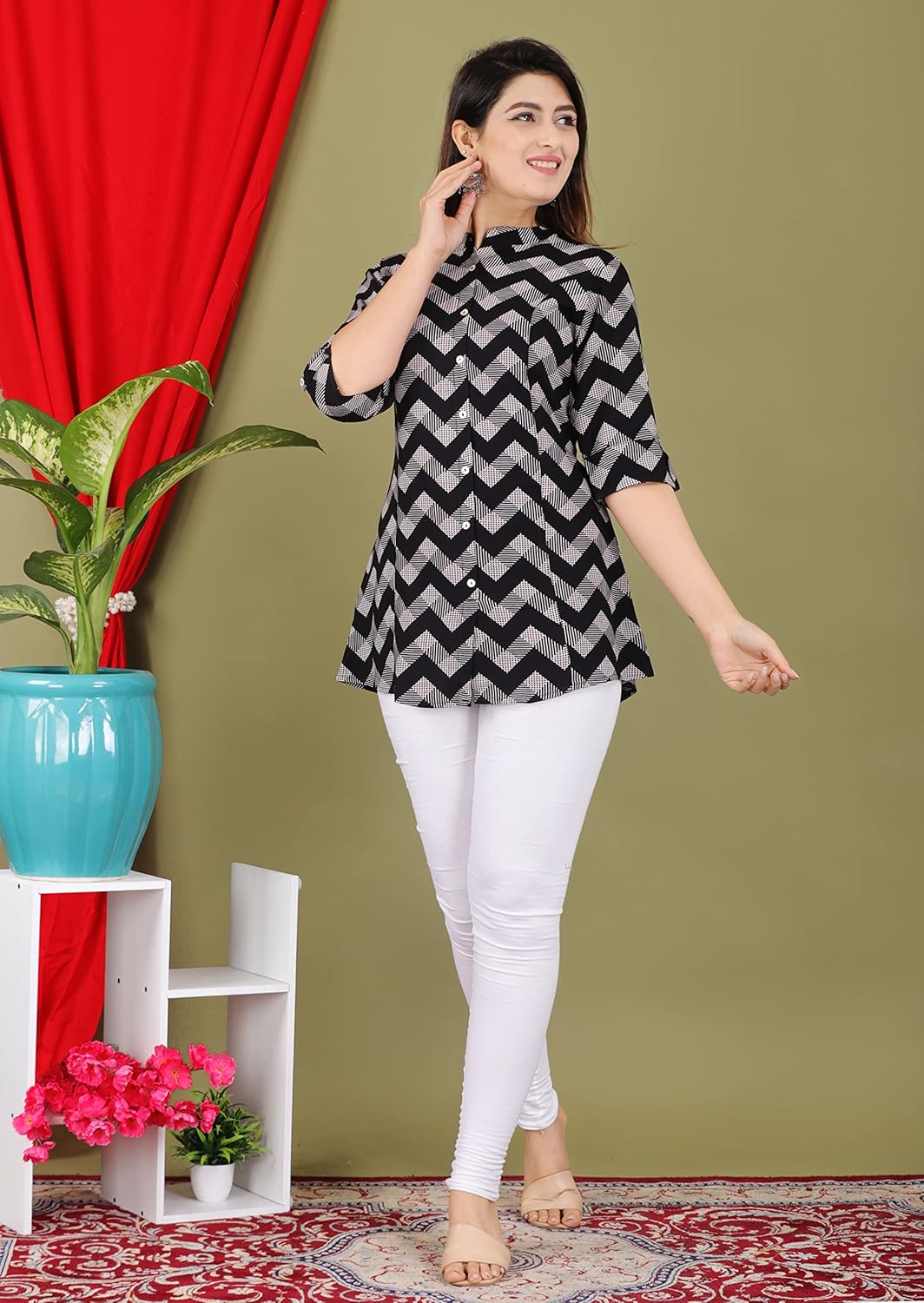 Gudwear Stylish Printed Button Down Style Shirt Top for Women