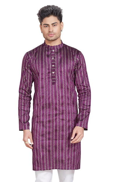 Men's Self Woven Jequard Art Silk Slim Fit Only Kurta