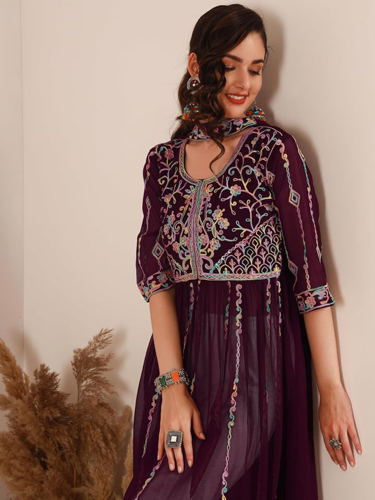 EthnicJunction Women's Georgette Embroidered