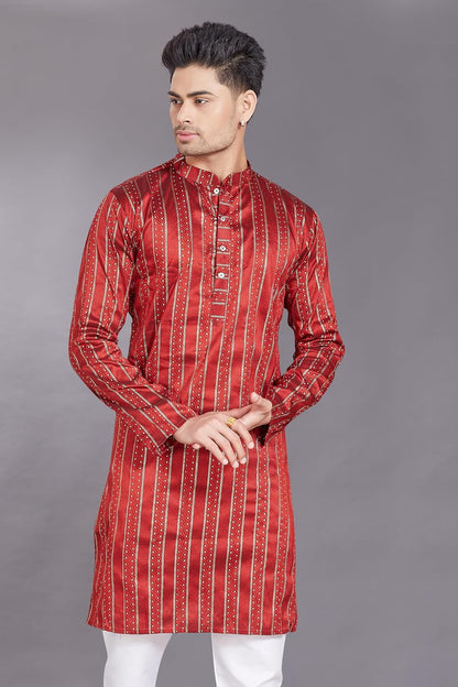 Men's Self Woven Jequard Art Silk Slim Fit Only Kurta