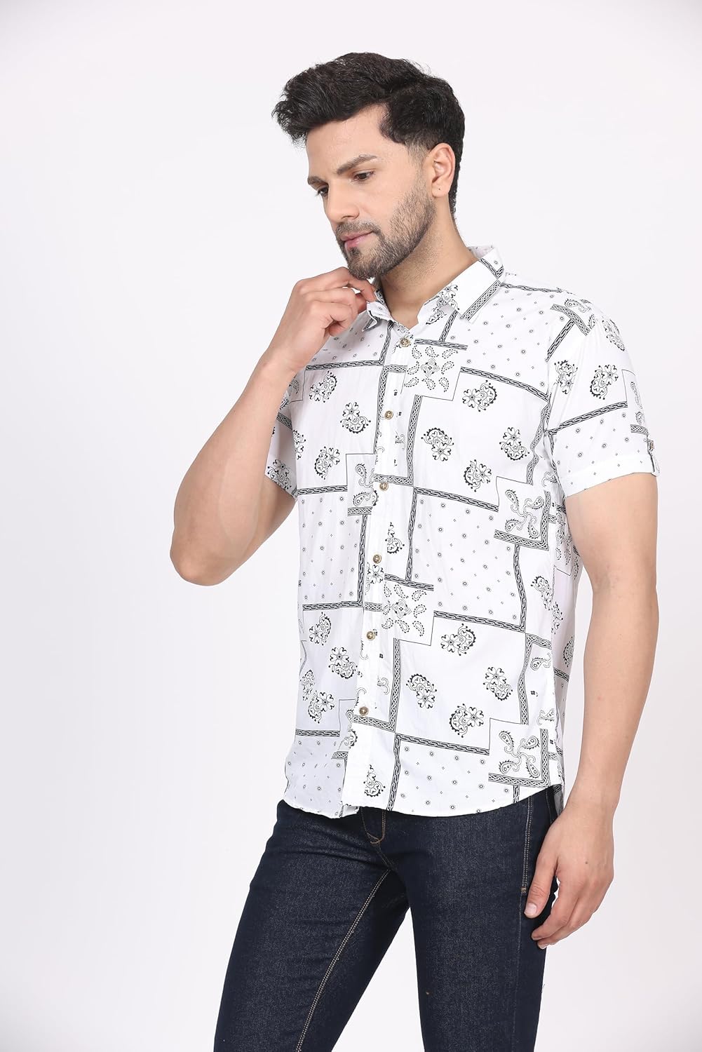 CVC Men's Regular Fit Half Sleeve Printed Shirt