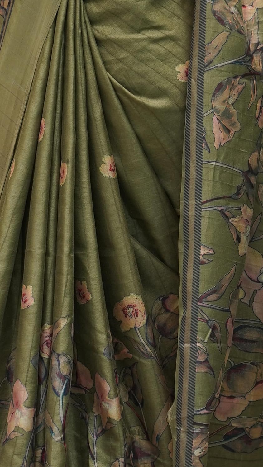Women's Silk Blend Floral Printed Saree with Blouse Piece