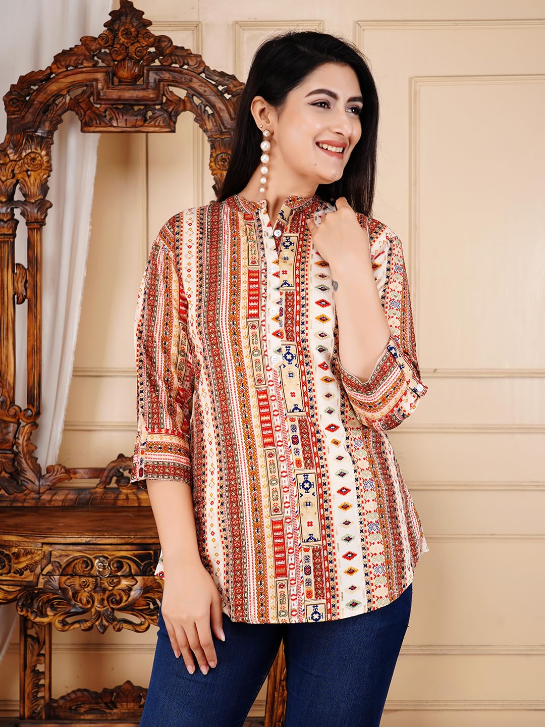 FebQ Women's Polycotton Fabric 3/4 Sleeves