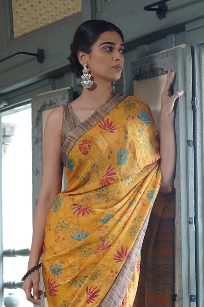 FASHION  Floral Printed Saree with Blouse Piece