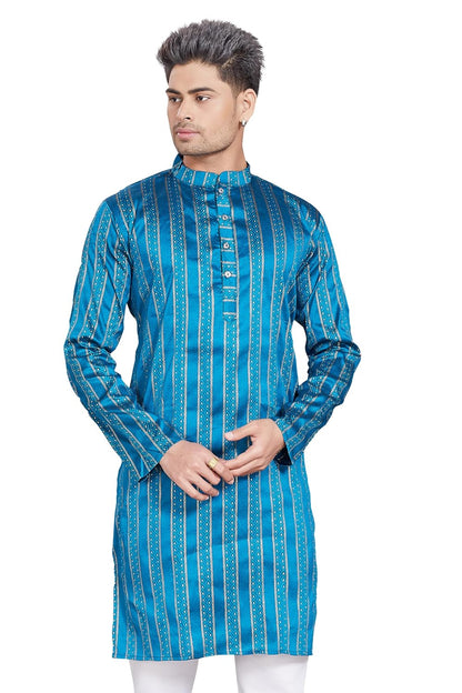 Men's Self Woven Jequard Art Silk Slim Fit Only Kurta