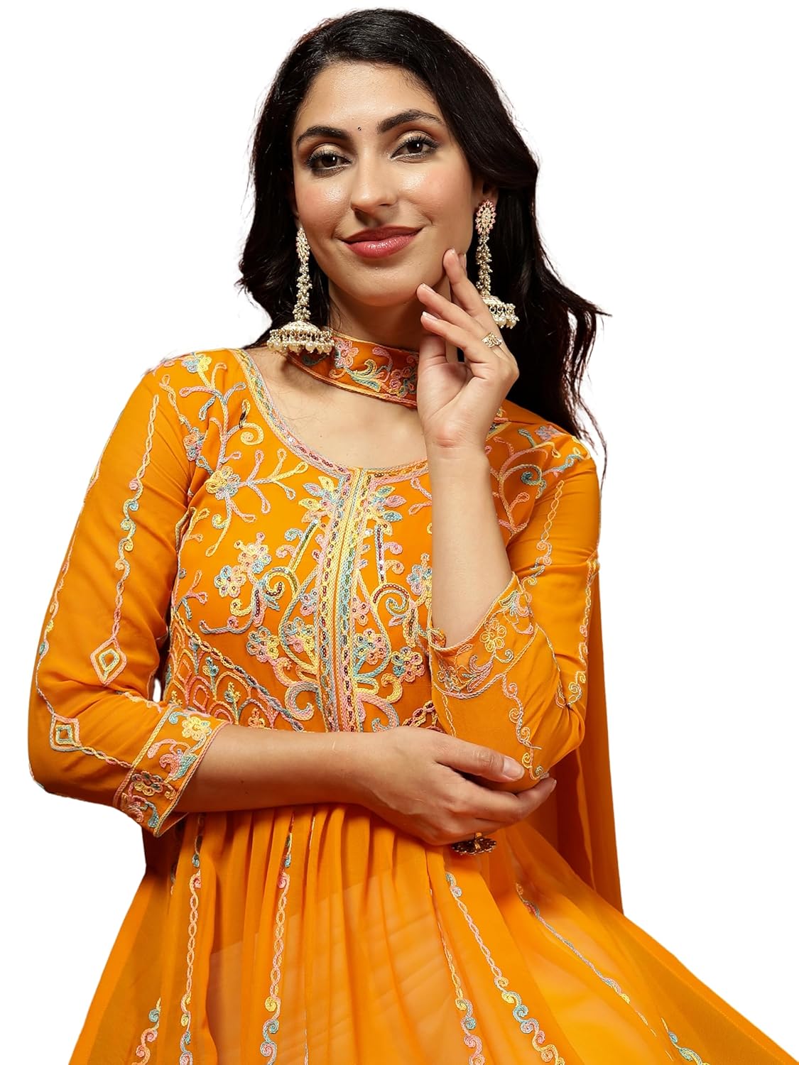 EthnicJunction Women's Georgette Embroidered