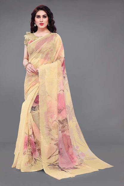 Printed Women's Organza Saree Design with Blouse Piece
