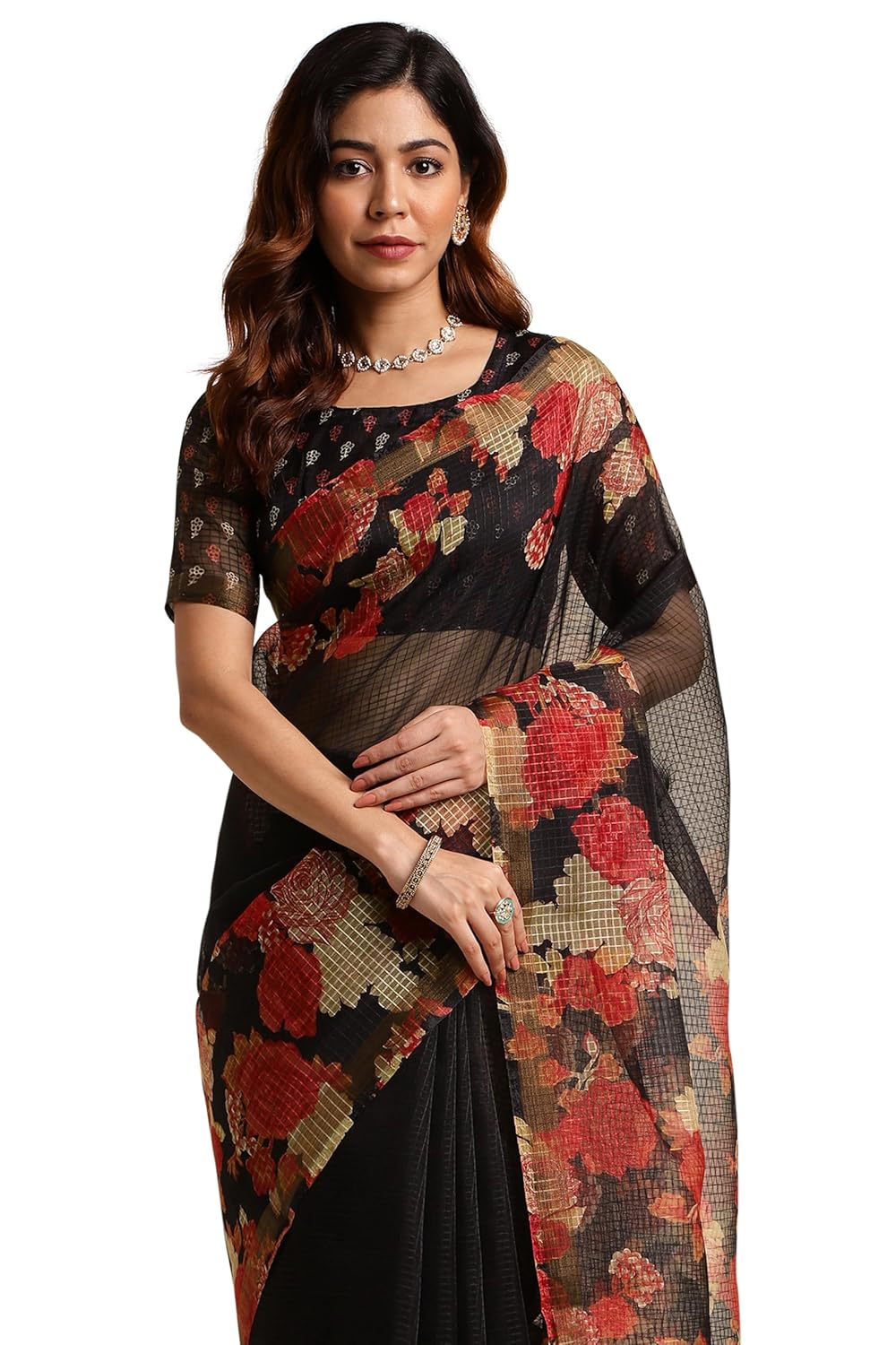 Women's Kota Floral Printed Saree with Blouse Piece