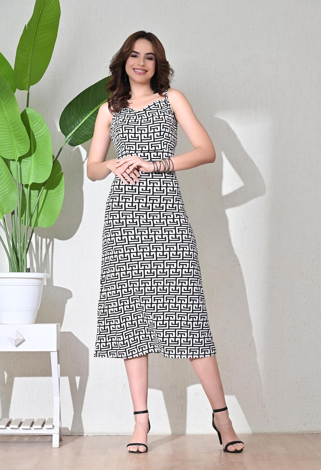 SAKSHI TRADER Women's Elegant Black Bodycon Midi Dress