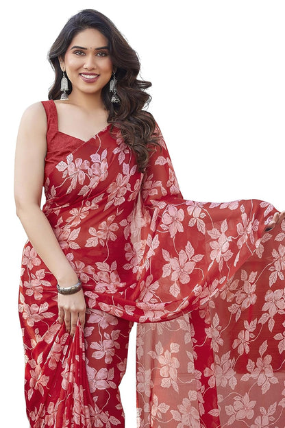 FASHION  Floral Printed Saree with Blouse Piece