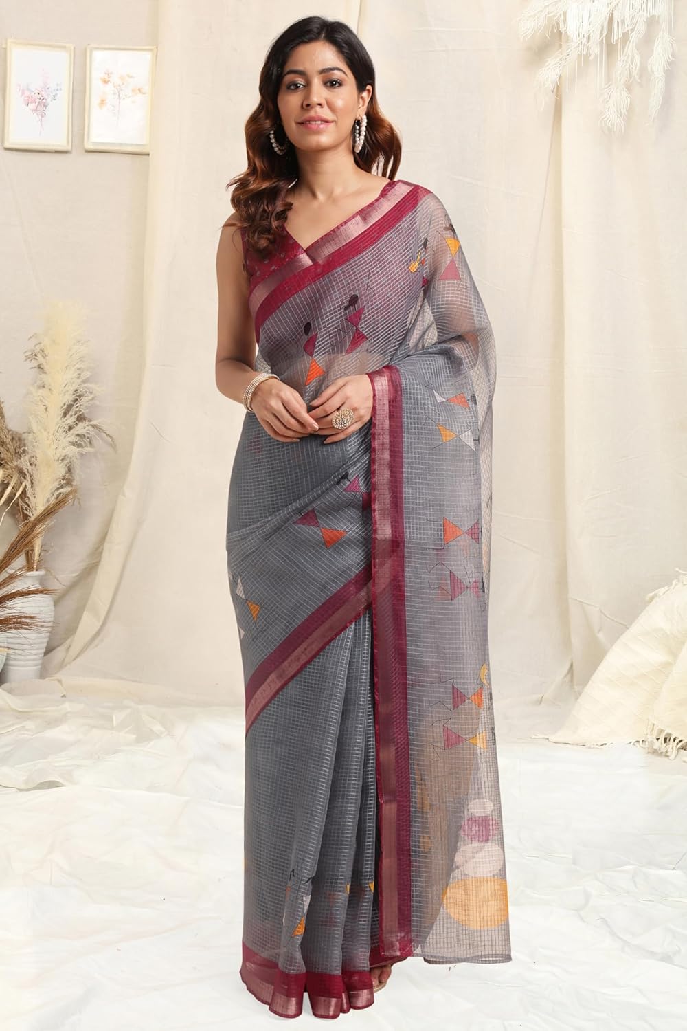 Women's Kota Floral Printed Saree with Blouse Piece