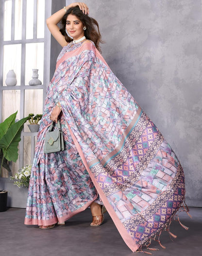 Print Art Silk Cotton Saree t Ethnic Wear for Festive