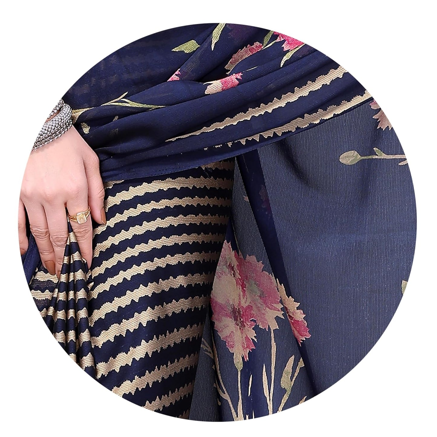 FASHION Women's  Floral Printed Saree with Blouse Piece