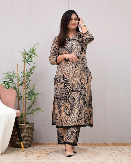 Nermosa Kalamkari Printed Straight Kurta Set for Women