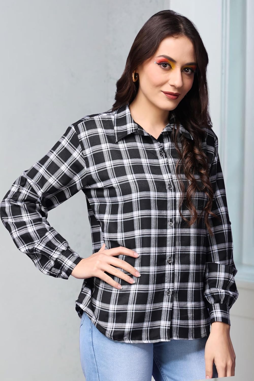 POPWINGS Casual Checks Print Shirt for Women