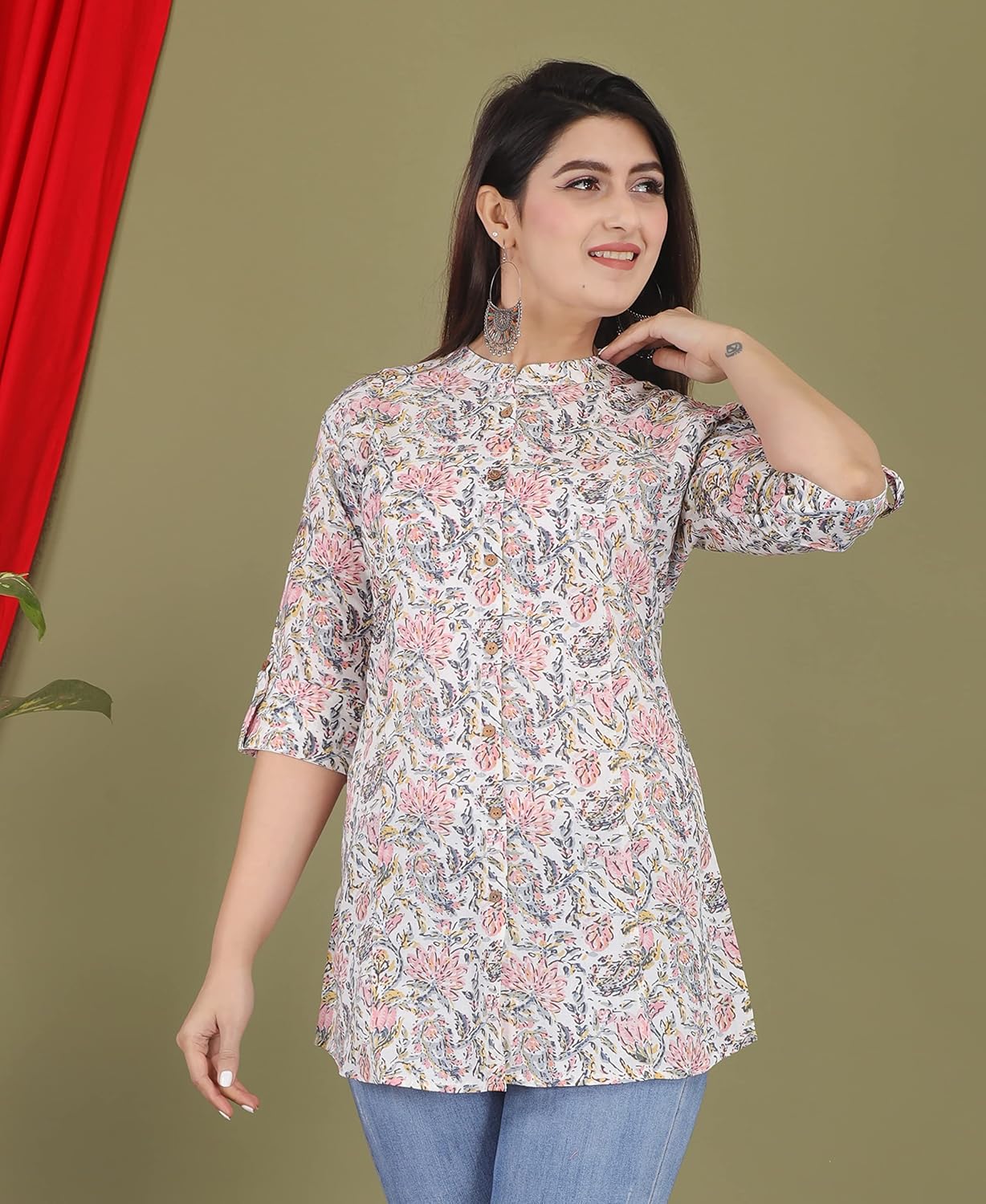 Gudwear Stylish Printed Button Down Style Shirt Top for Women