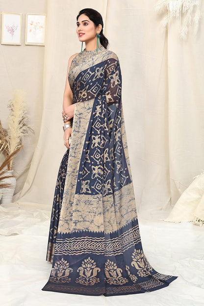 Women's Chiffon Printed Saree with BlousePiece