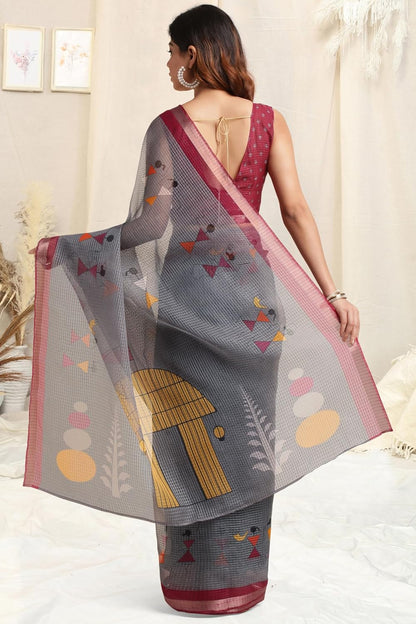 Women's Kota Floral Printed Saree with Blouse Piece
