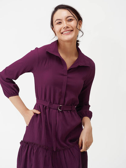 AASK Women Peplum Gathared Stylish Dress with Belt