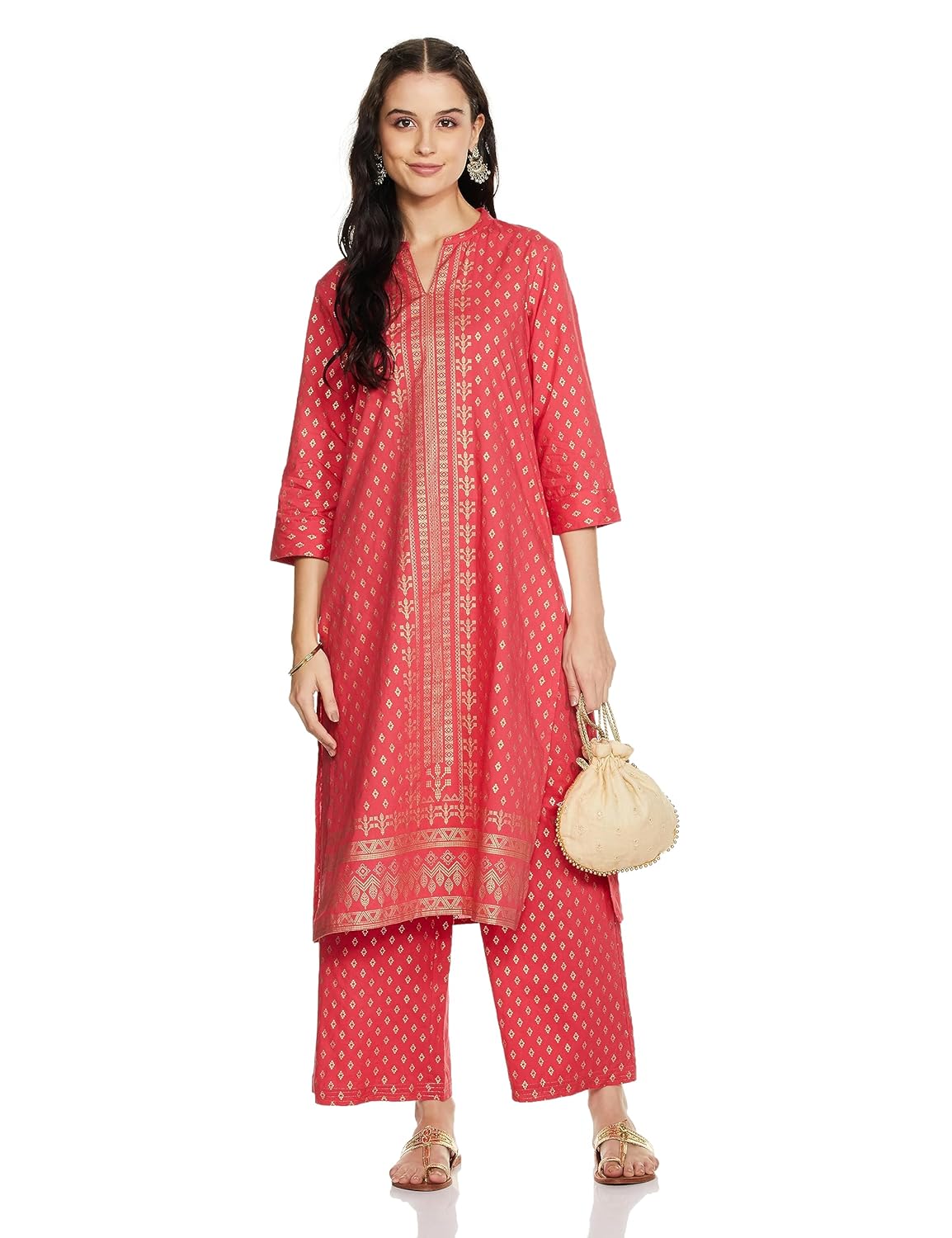 Myx Women's Solid Straight Printed Kurta and Pant