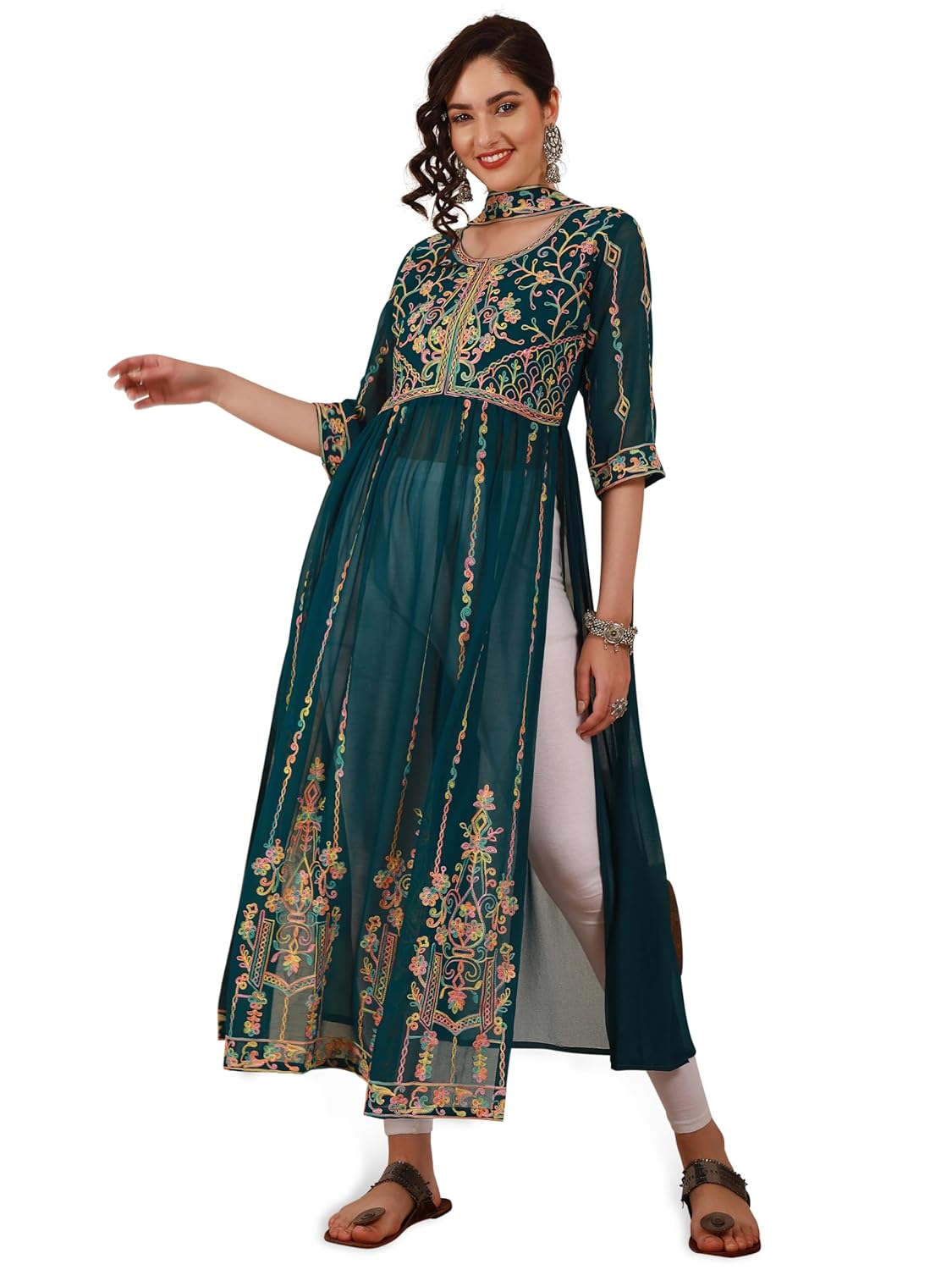 EthnicJunction Women's Georgette Embroidered
