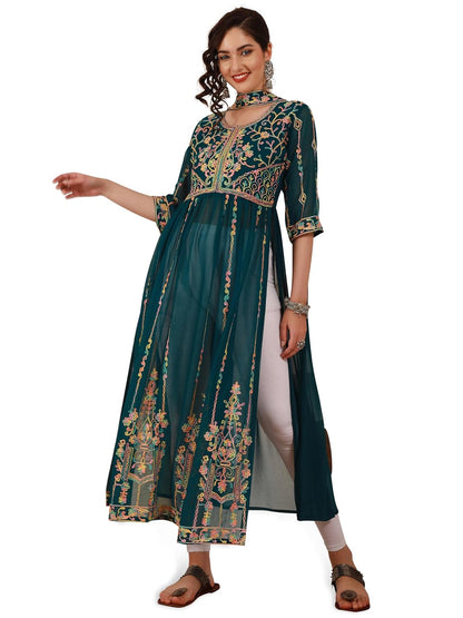 EthnicJunction Women's Georgette Embroidered