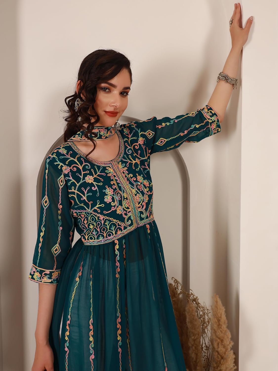 EthnicJunction Women's Georgette Embroidered