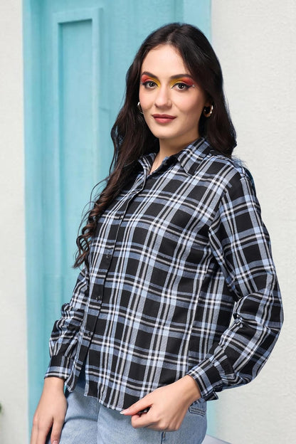 POPWINGS Casual Checks Print Shirt for Women