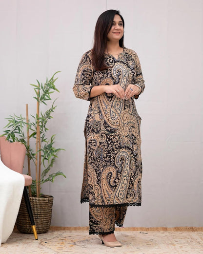 Nermosa Kalamkari Printed Straight Kurta Set for Women
