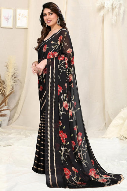 FASHION Women's  Floral Printed Saree with Blouse Piece
