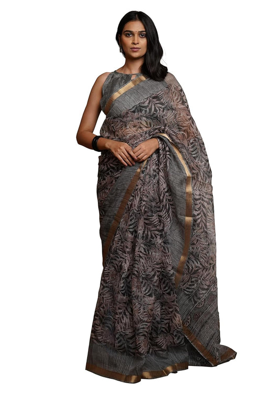 KotaDoriaPolyester Mix Leaf Floral Printed Saree