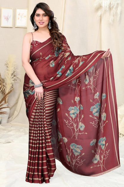 FASHION Women's  Floral Printed Saree with Blouse Piece