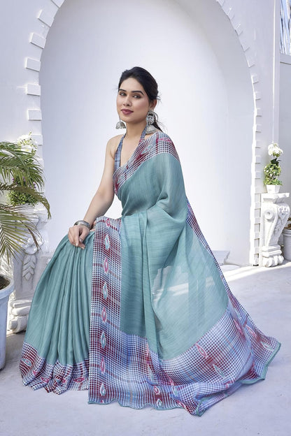 Women's Chiffon Printed Saree with BlousePiece