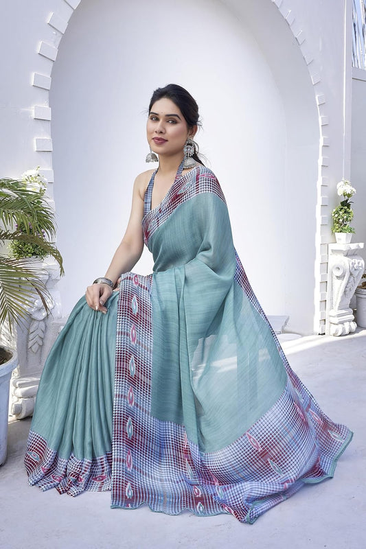 Women's Chiffon Printed Saree with BlousePiece