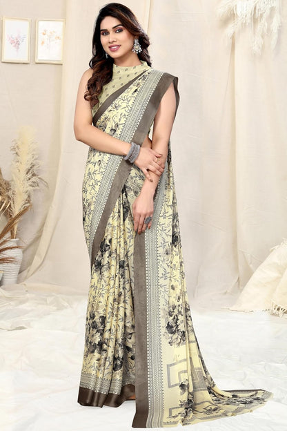 Chiffon Printed Women Saree with Blouse Piece