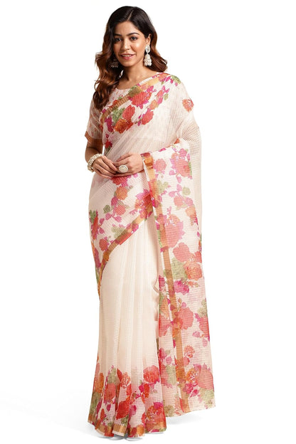 Women's Kota Floral Printed Saree with Blouse Piece